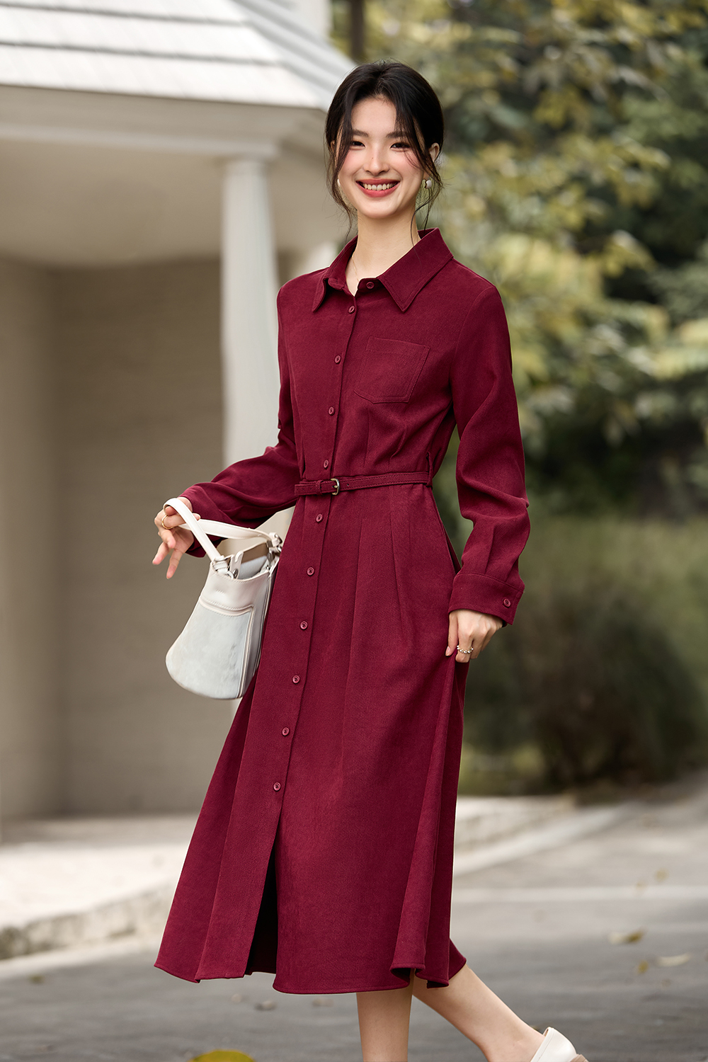 French Vintage Lapel Slimming Shirt Dress