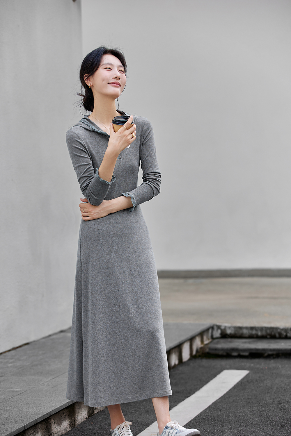 Lace-Trimmed Hooded Fit-and-Flare Dress