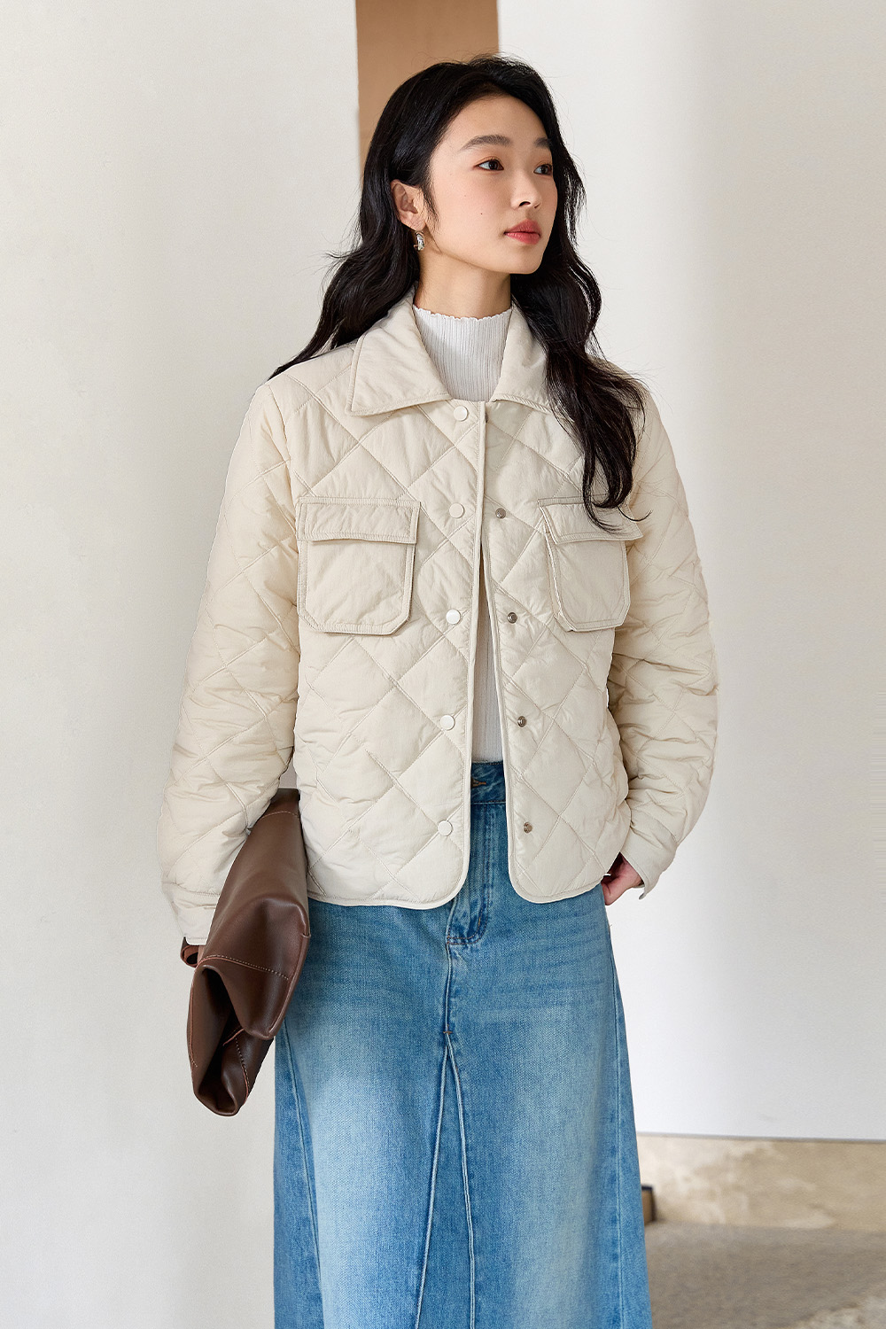 Lapel Diamond Short Cotton Coat