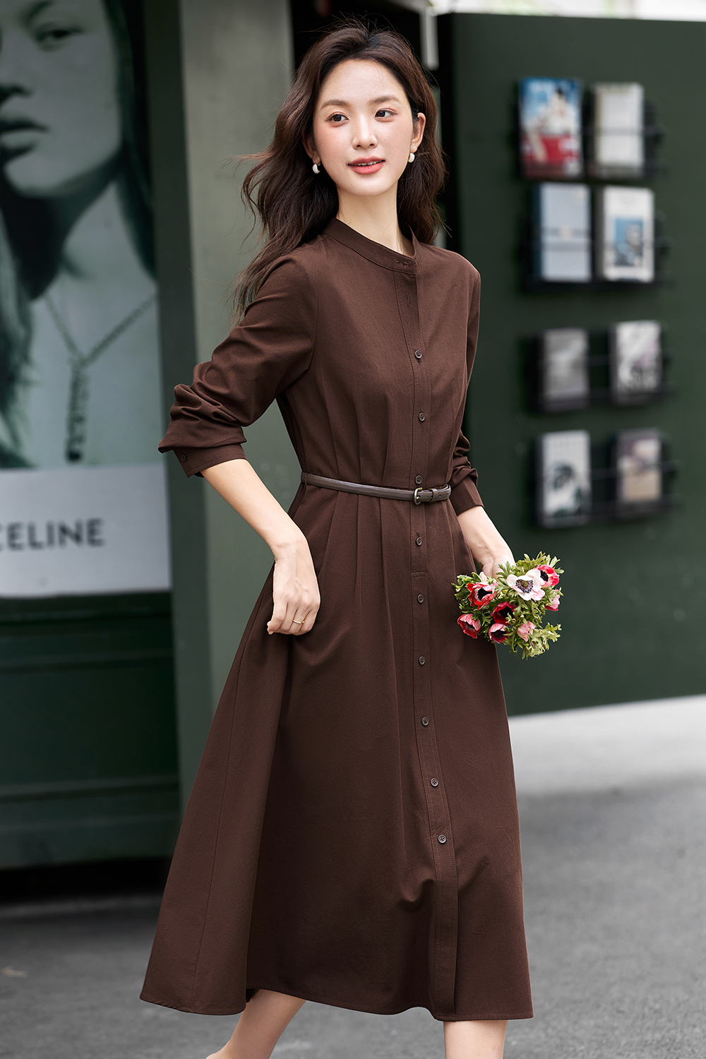 Belted Shirt Dress with Defined Waist