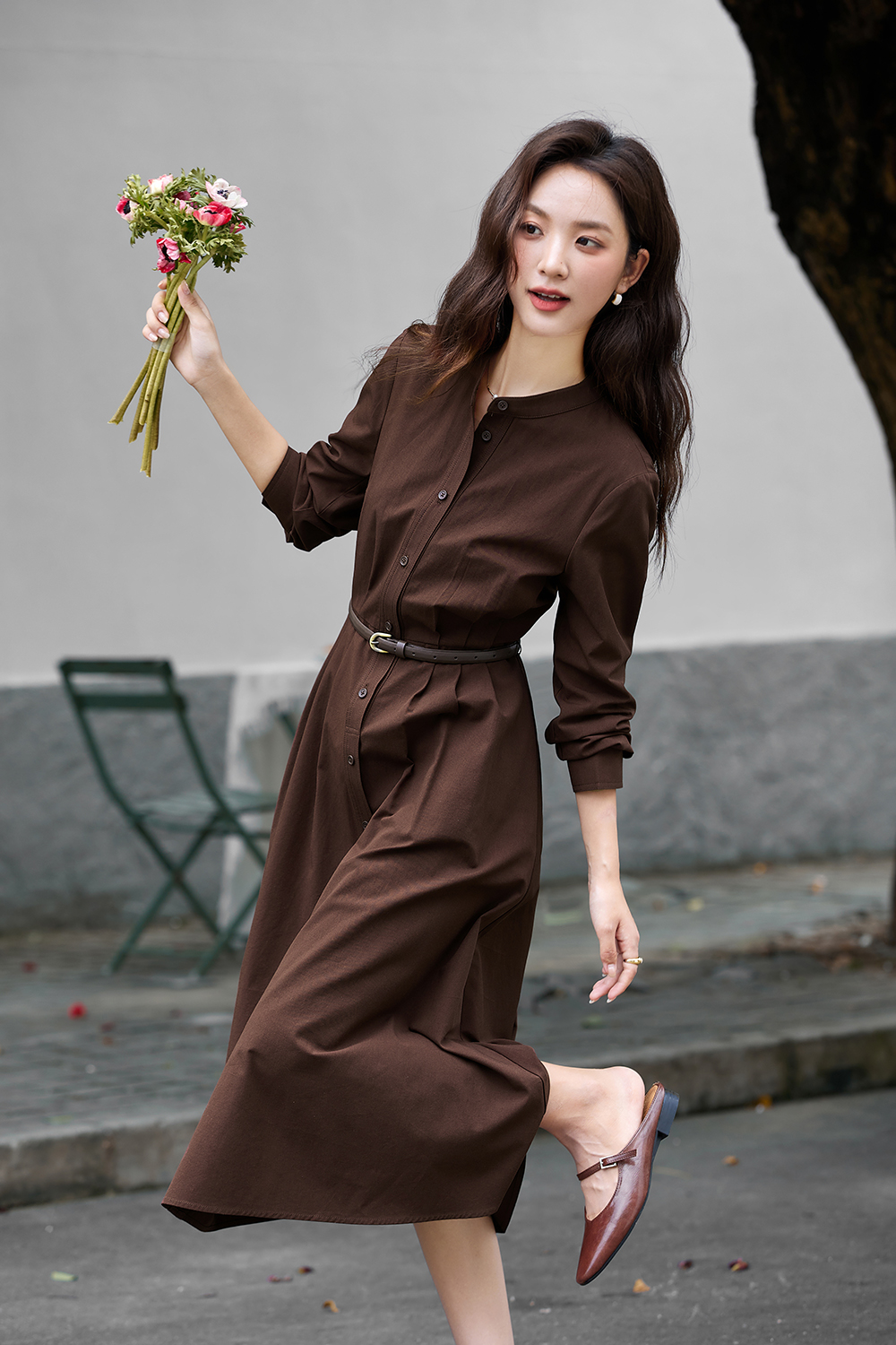 Belted Shirt Dress with Defined Waist
