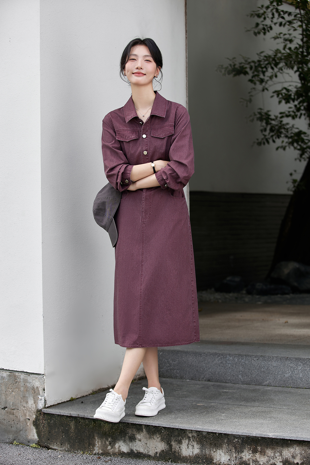 Utility-Chic Cotton Shirtdress with Belted Waist