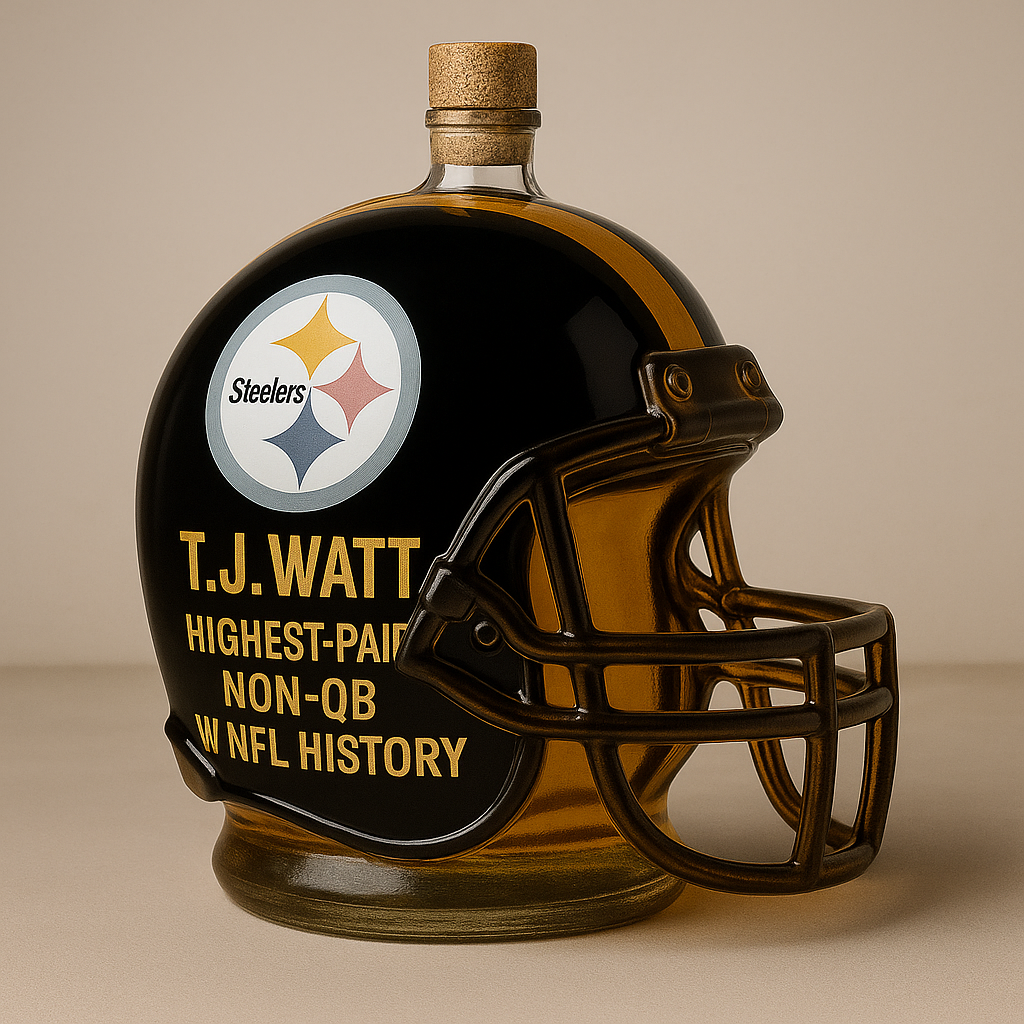 T.J. Watt โ€Highest-Paid Non-QB in NFL Historyโ€ Commemorative Whiskey Bottle โ€“ Steelers Helmet Edition