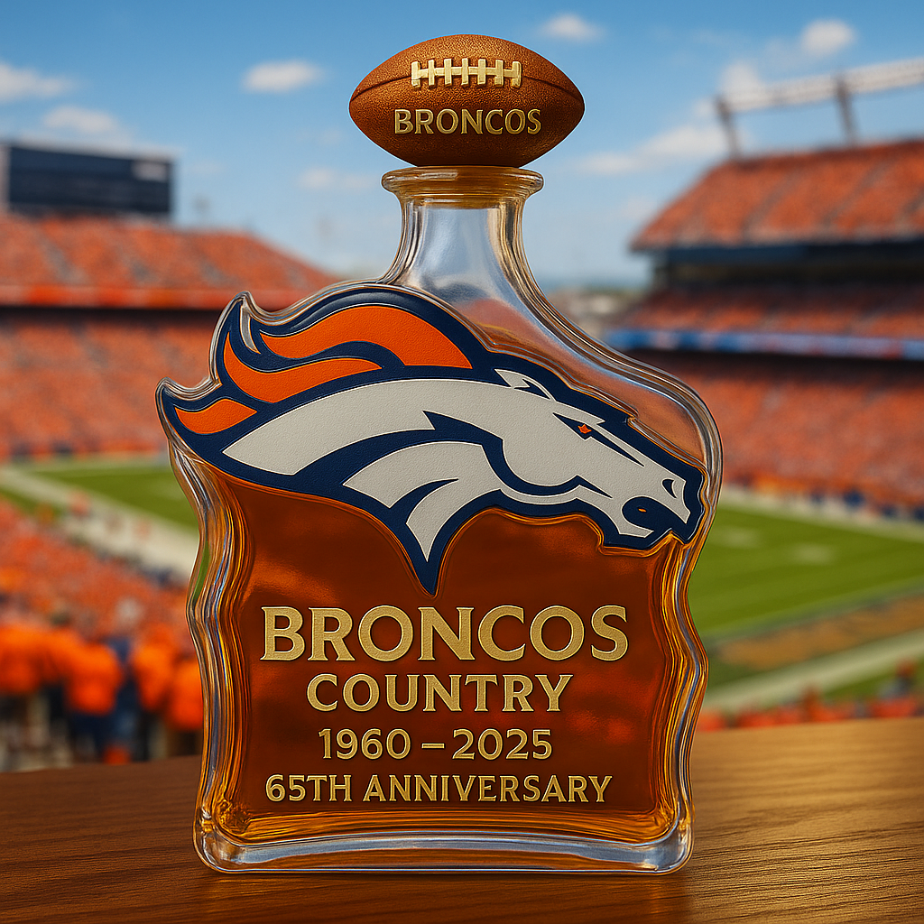 Denver Broncos 65th Anniversary Whiskey Decanter โ€“ Broncos Country Tribute