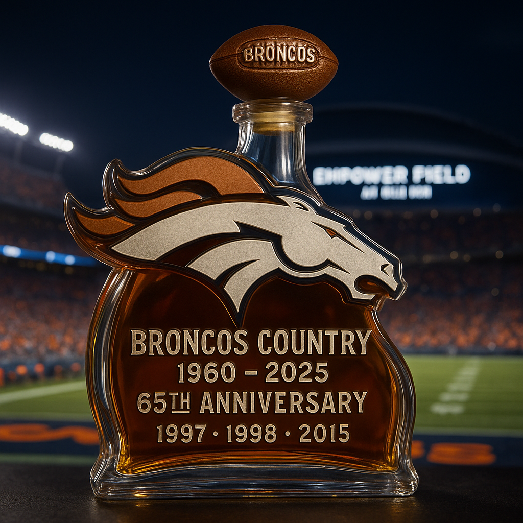 Denver Broncos 65th Anniversary Whiskey Decanter โ€“ Broncos Country Tribute