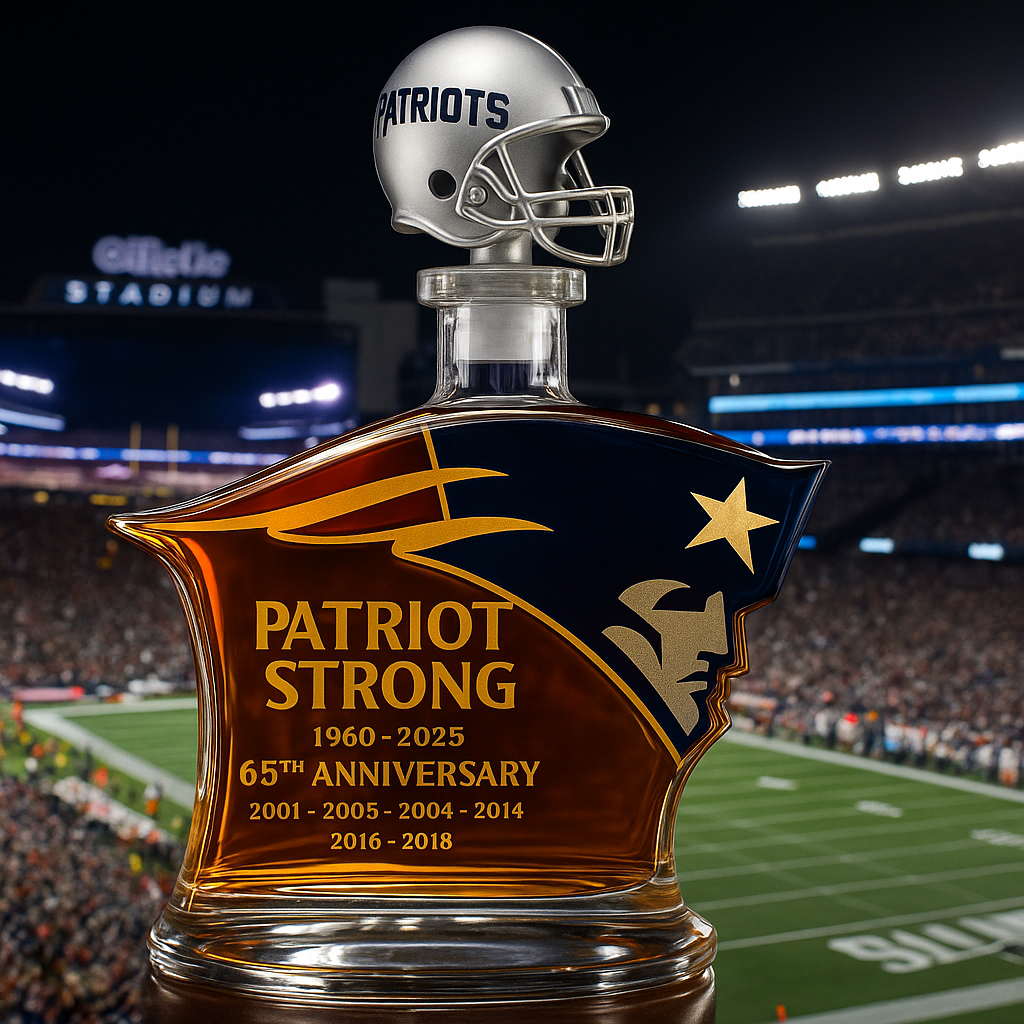 New England Patriots 65th Anniversary Whiskey Decanter โ€“ Patriot Strong Legacy Edition