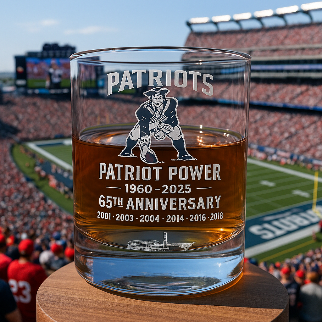New England Patriots 65th Anniversary Whiskey Glass โ€“ Patriot Power Edition
