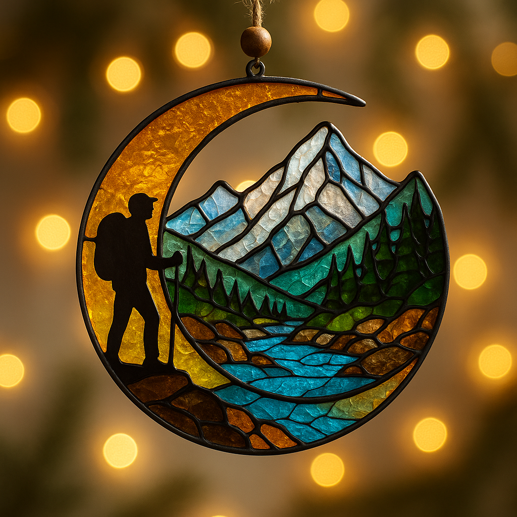 Stained Glass Moonscape Ornament – Mountain Journey Edition