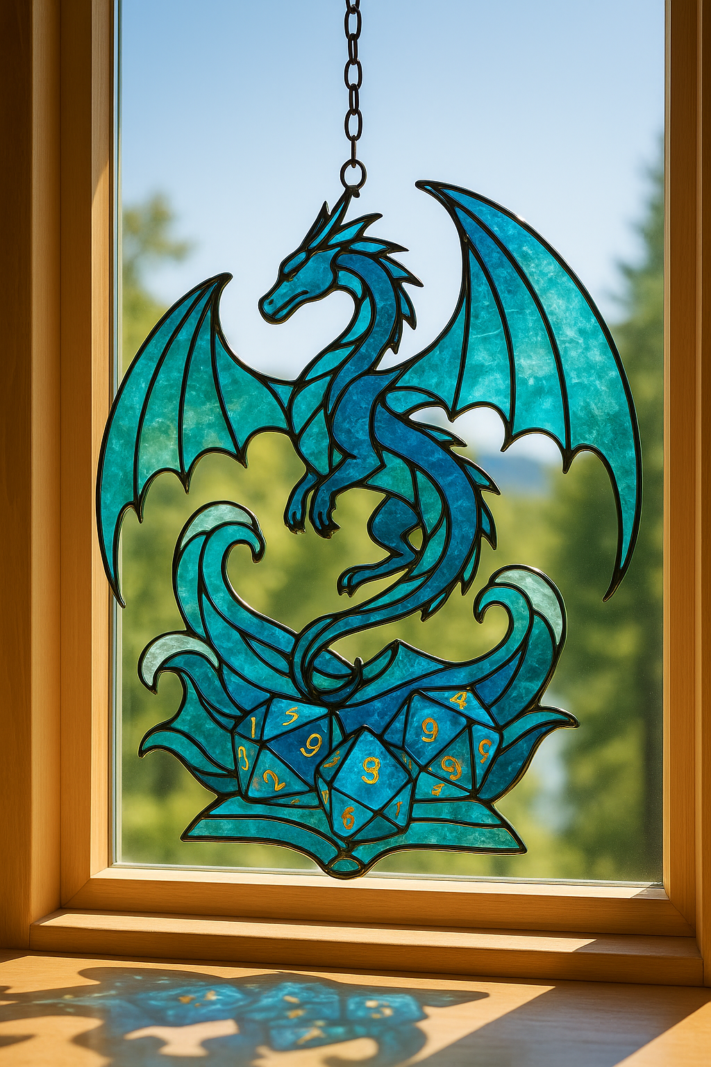 Dungeons & Dragons 50th Anniversary “Azure Dragon of Fate” Stained Glass Suncatcher