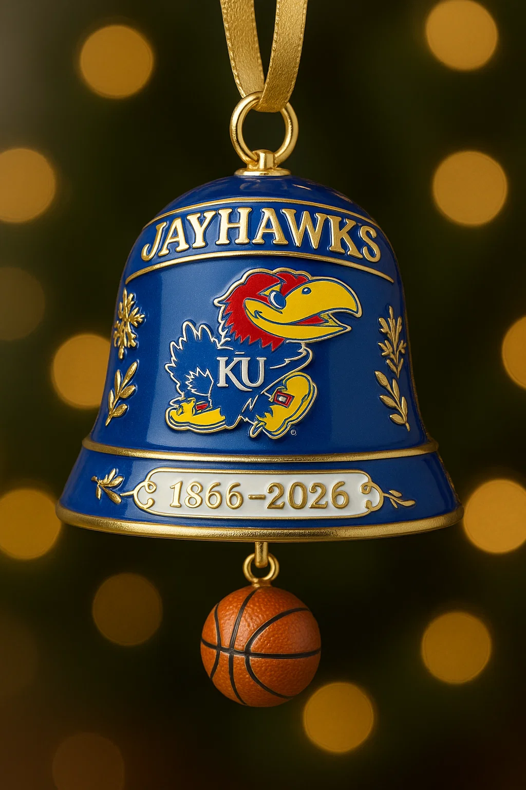 Kansas Jayhawks 160th Anniversary Bell Ornament
