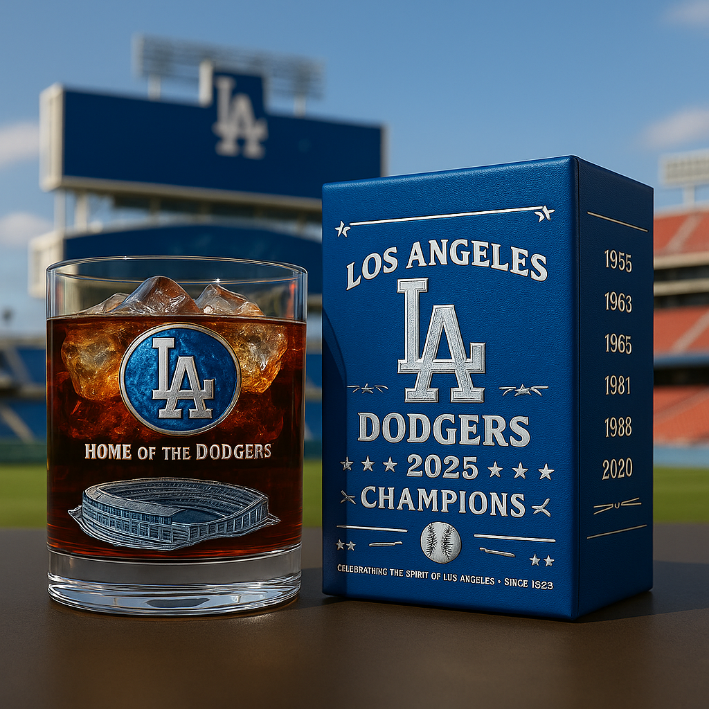 Los Angeles Dodgers 2025 Champions Whiskey Glass Set