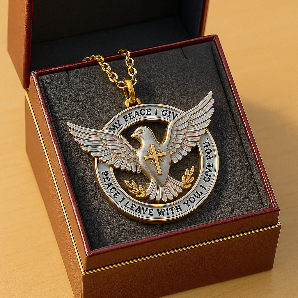 Christian Holy Spirit Dove Necklace – “Peace I Leave With You” Edition
