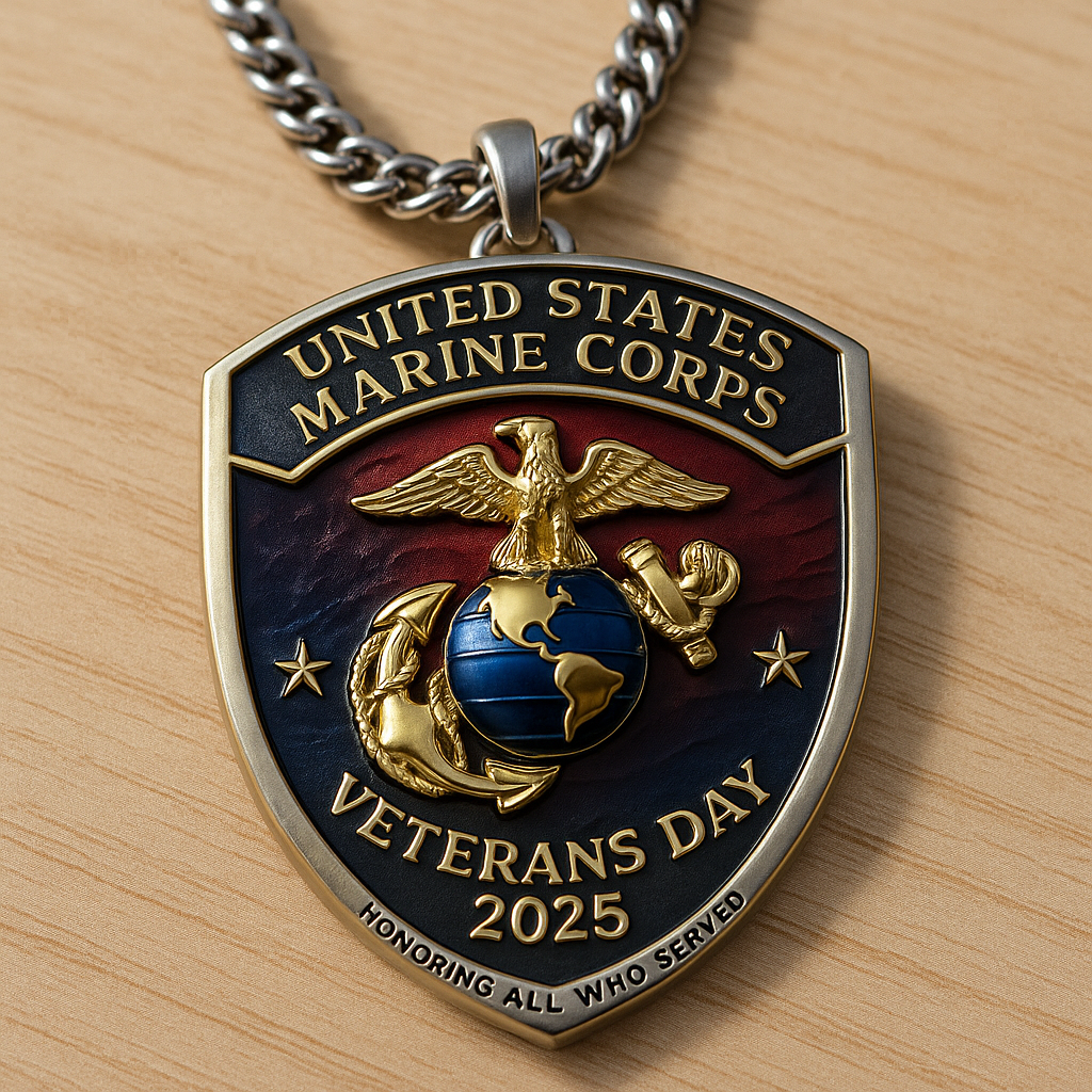 U.S. Marine Corps Veterans Day 2025 Commemorative Shield Necklace