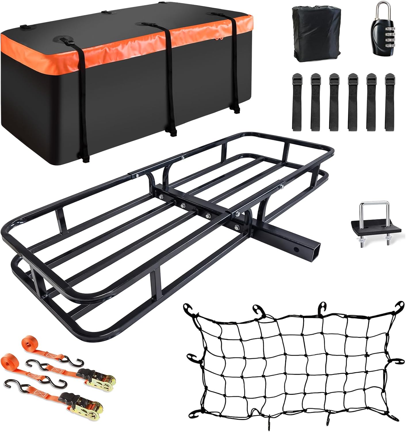 MeeFar High Rail Trailer Folding Hitch Mount Cargo Carrier Basket 60