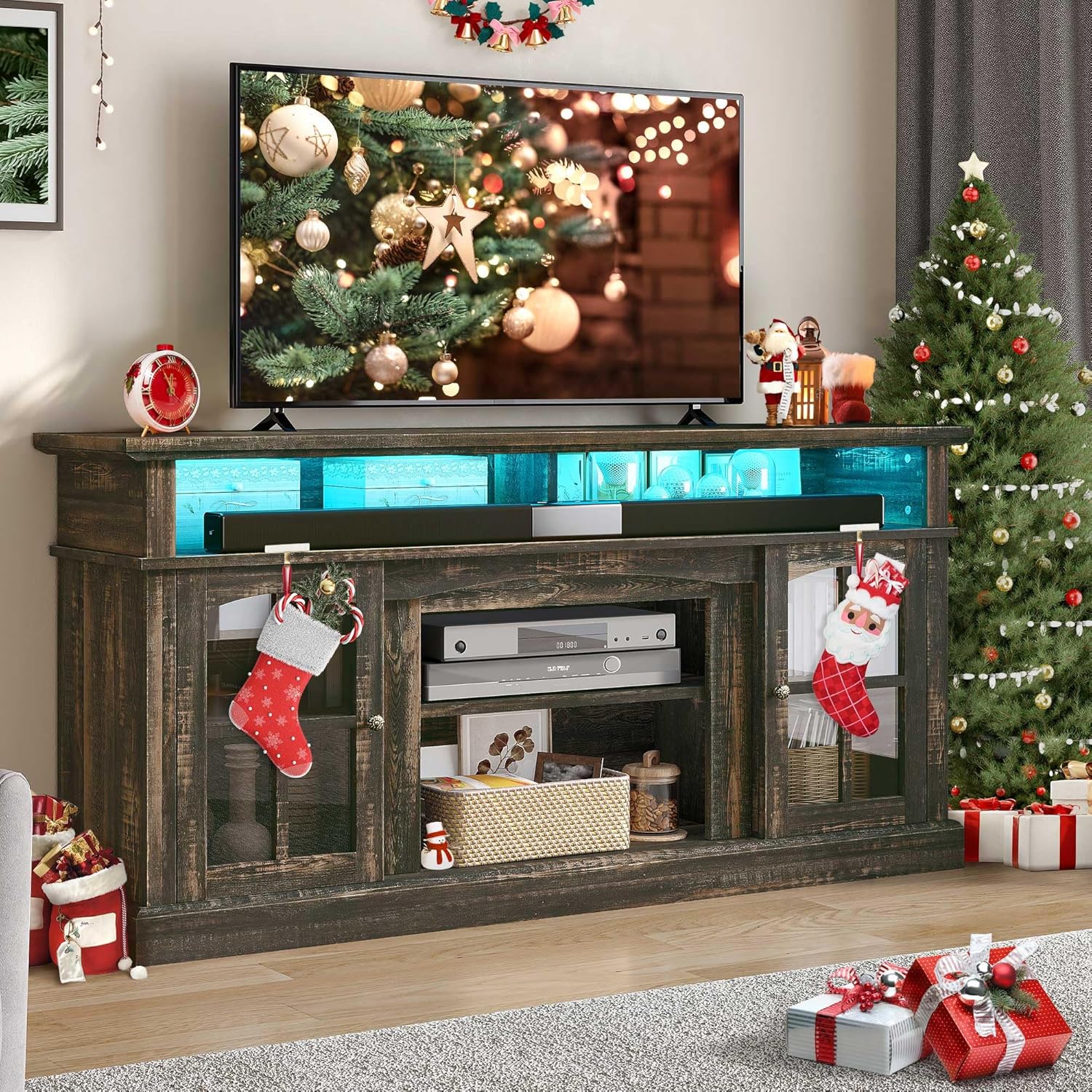LED Farmhouse TV Stand for TV up to 75