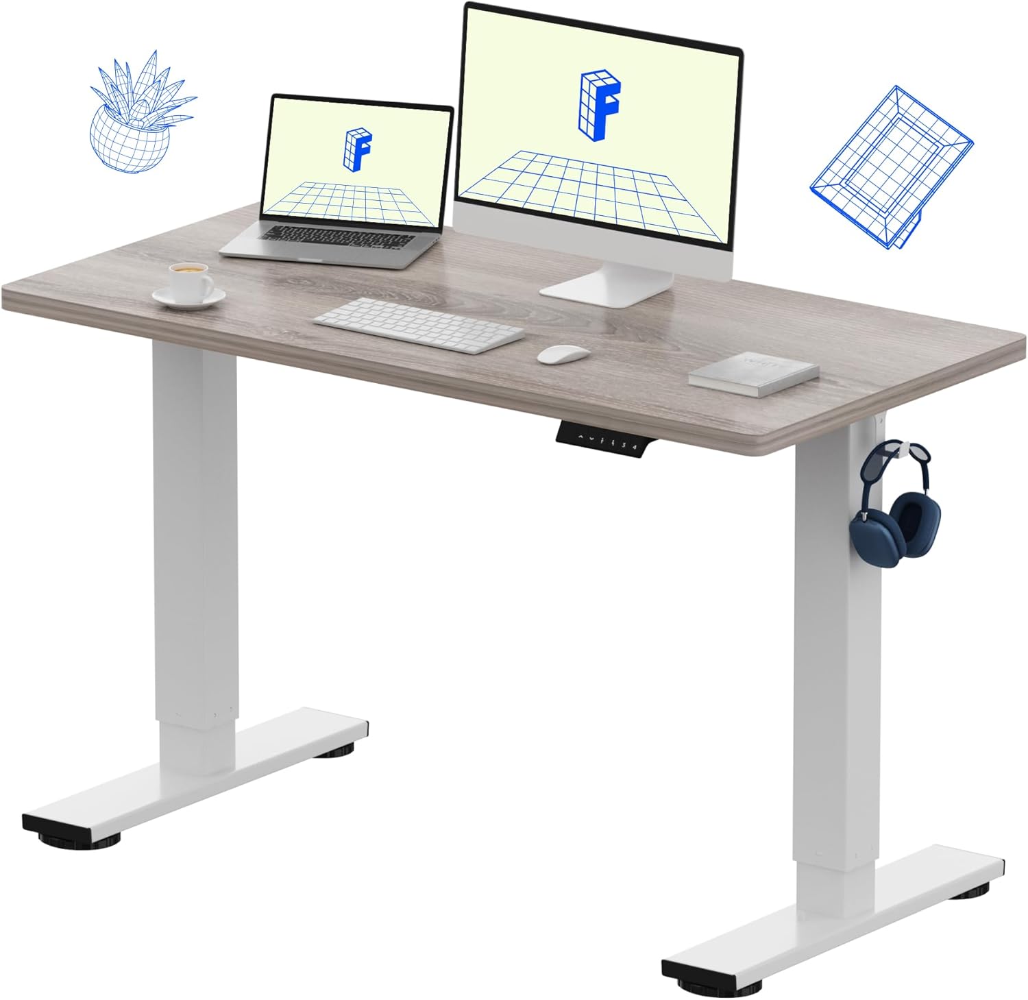 FLEXISPOT EN1 One-Piece Standing Desk 55 x 28 Inch Electric Adjustable Height Desk for Home Office and Computer Workstation (White Frame + 55