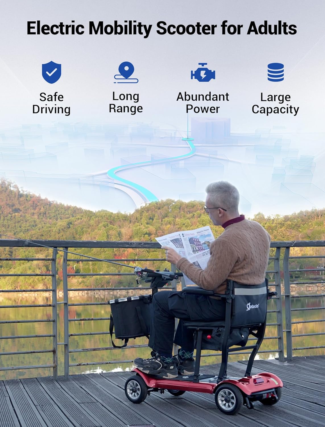 4 Wheel Mobility Scooter, Electric Mobility Scooter for Adults, Driving 22 Miles, Airlines Approved, Foldable Scooter w/249WH*2 Batteries Charger Under Seat Storage Dustproof Cover (Blue)