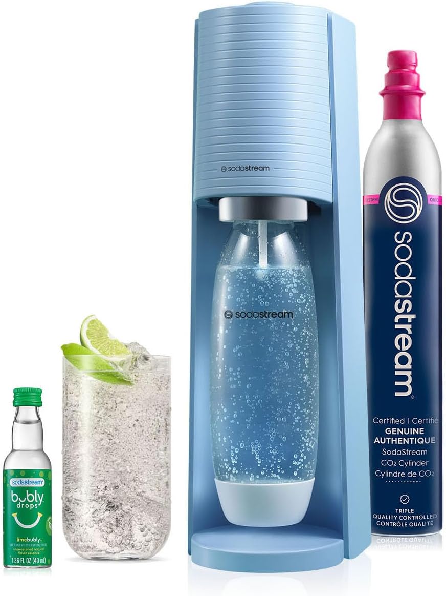 SodaStream Terra Sparkling Water Maker (Red) with CO2, Dishwasher Safe Bottle and Bubly Drop