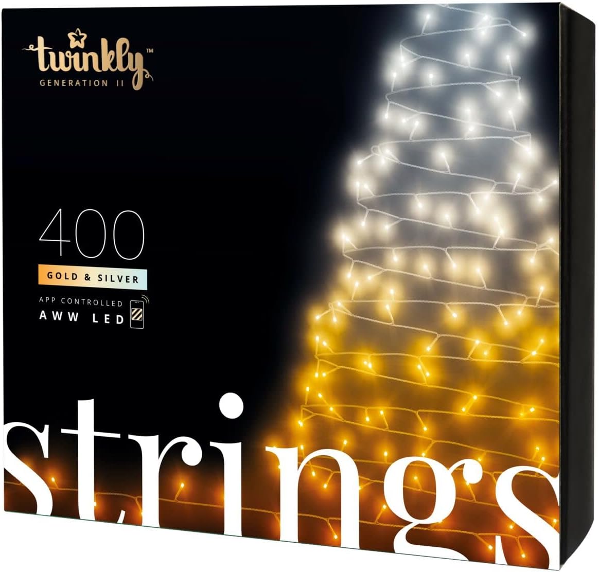 Twinkly Strings 600 LED RGB, Including White, LED Light String, Smart Multicolor LED Lights, Christmas Lights, Mappable LEDs, IP44, Green Wire, Packaging May Vary, 157.5ft