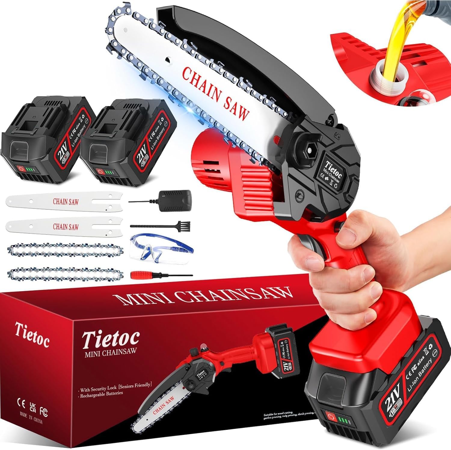 Tietoc Mini Chainsaw 6 Inch Cordless, Portable Electric Chain Saw Small Handheld Battery Powered Super Saws, Stocking Stuffers Christmas Gifts for Men Women, Birthday Mens Gift for Dad Fathers Husband
