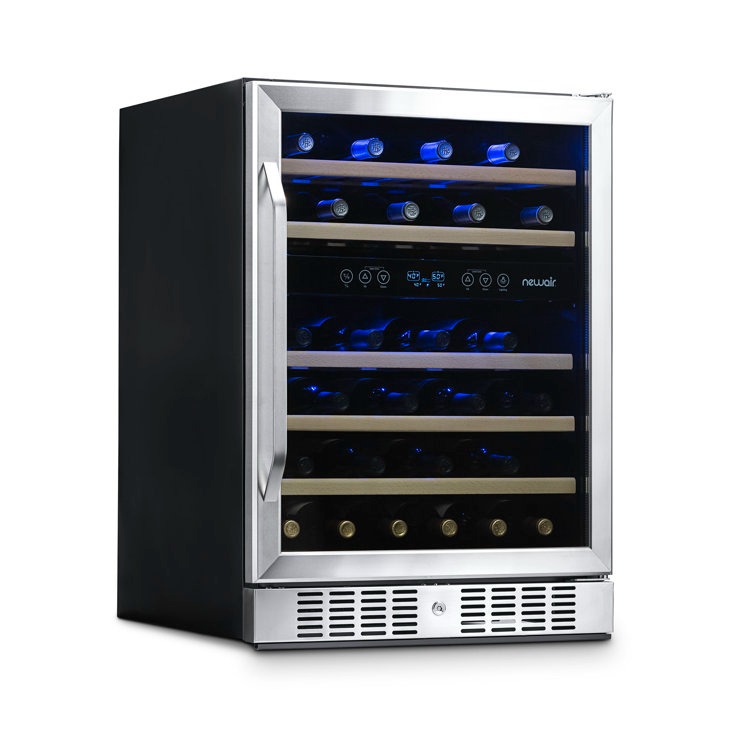 Newair 24" 46 Bottle Dual Zone Built-in Wine Refrigerator with Beechwood Shelves and Safety Lock