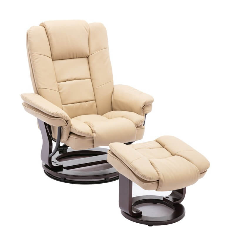 Contemporary Multi-Position Recliner and Curved Ottoman with Swivel Base
