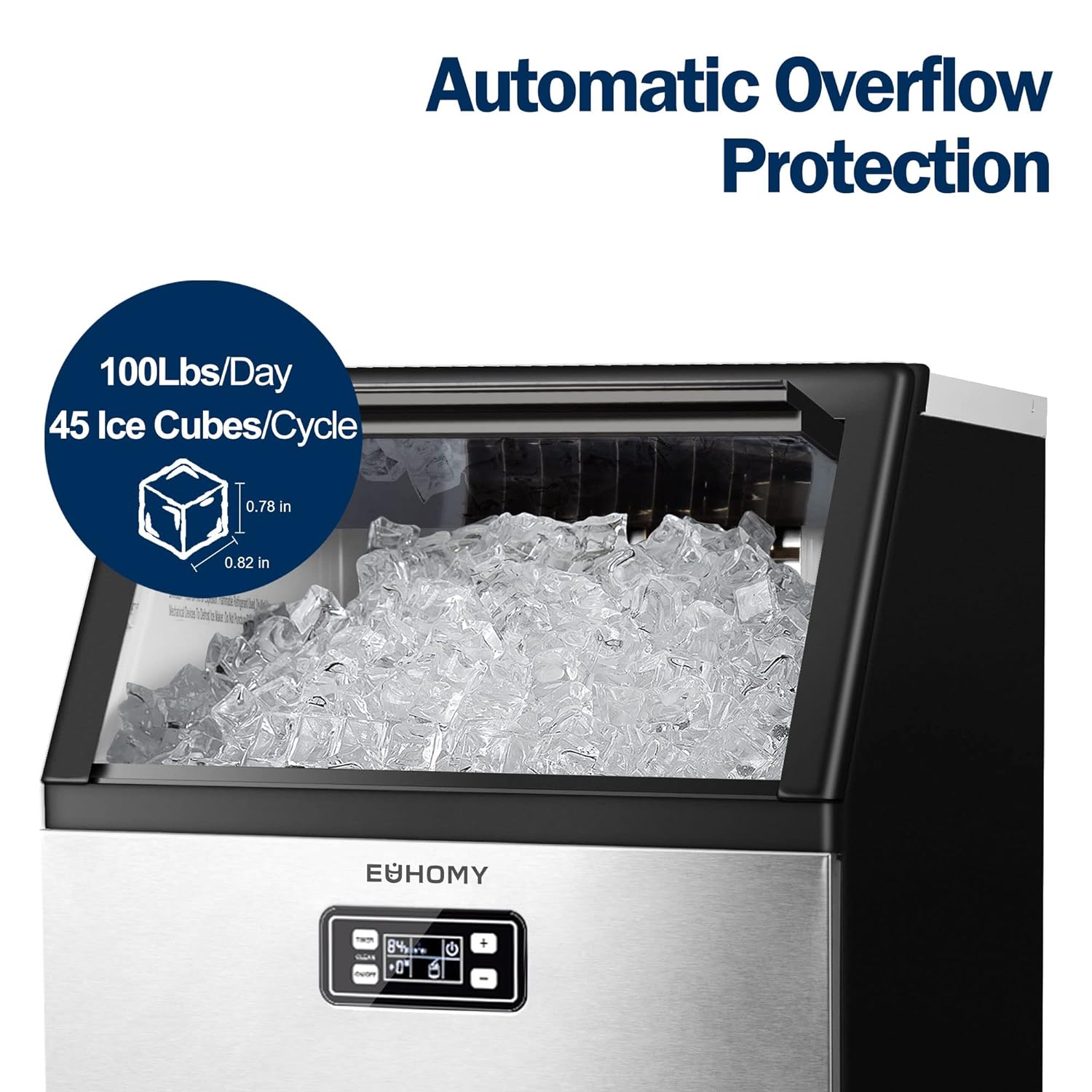 EUHOMY Commercial Ice Maker Machine, 200lbs Daily Output, Under Counter ice Machine with 65lbs Ice Storage Capacity, Perfect for Home/Bar/Restaurant/Outdoor Activities(Stainless Steel)