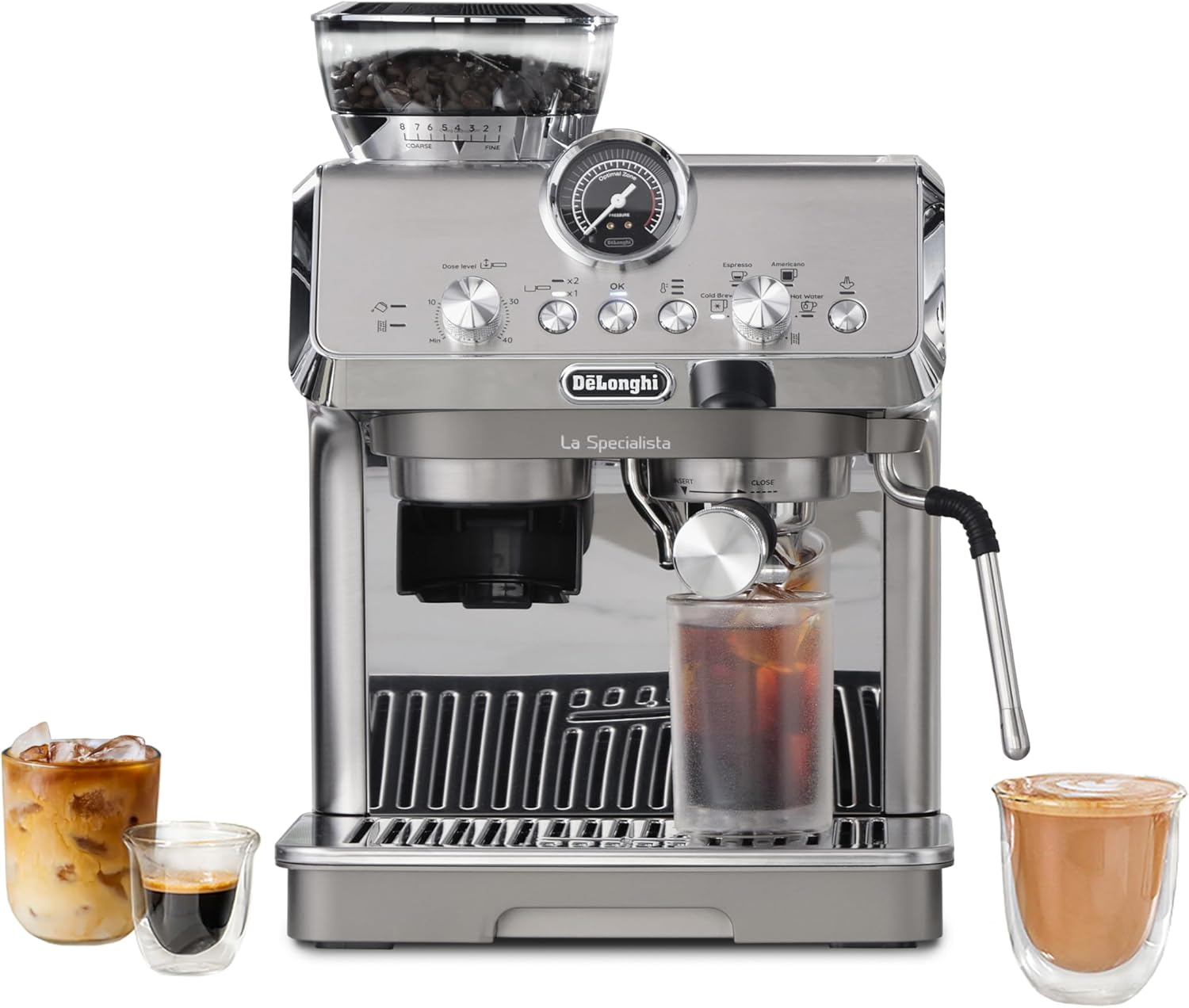 De'Longhi La Specialista Maestro Espresso Machine with Grinder, Auto & Manual Milk Frother – Bean-to-Cup Cold Brew Coffee with Cold Extraction Technology, Variable Temp & Tamping Tool, 8 Drink Presets