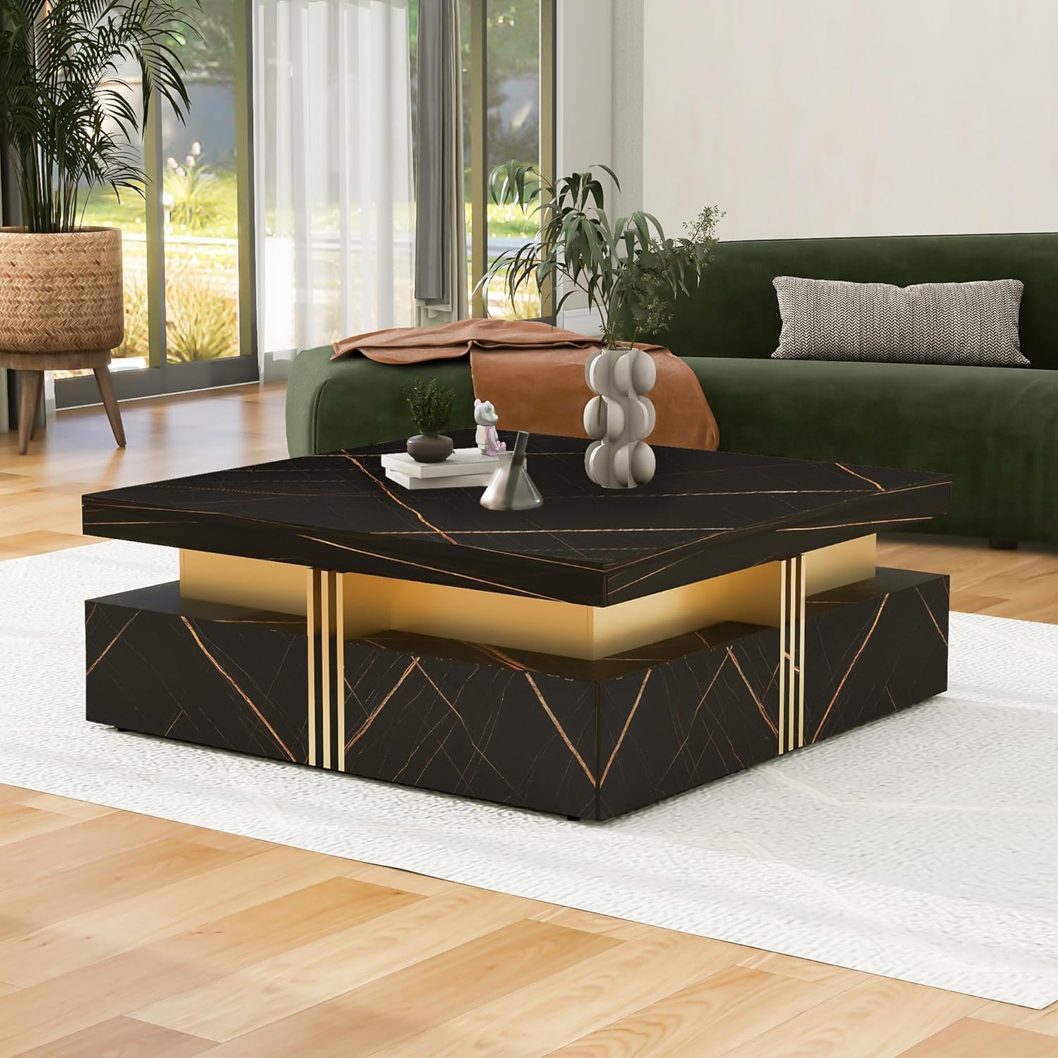 Modern White Square Storage Coffee Table with 4 Drawers