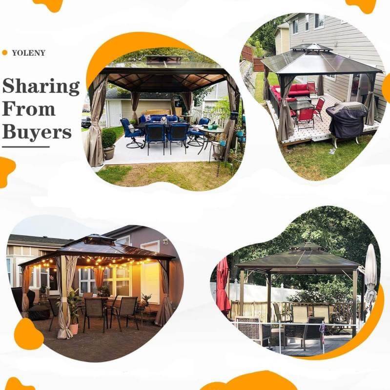 （Limit one per order）10'x13' Outdoor Polycarbonate Double Roof Hard Top Gazebo