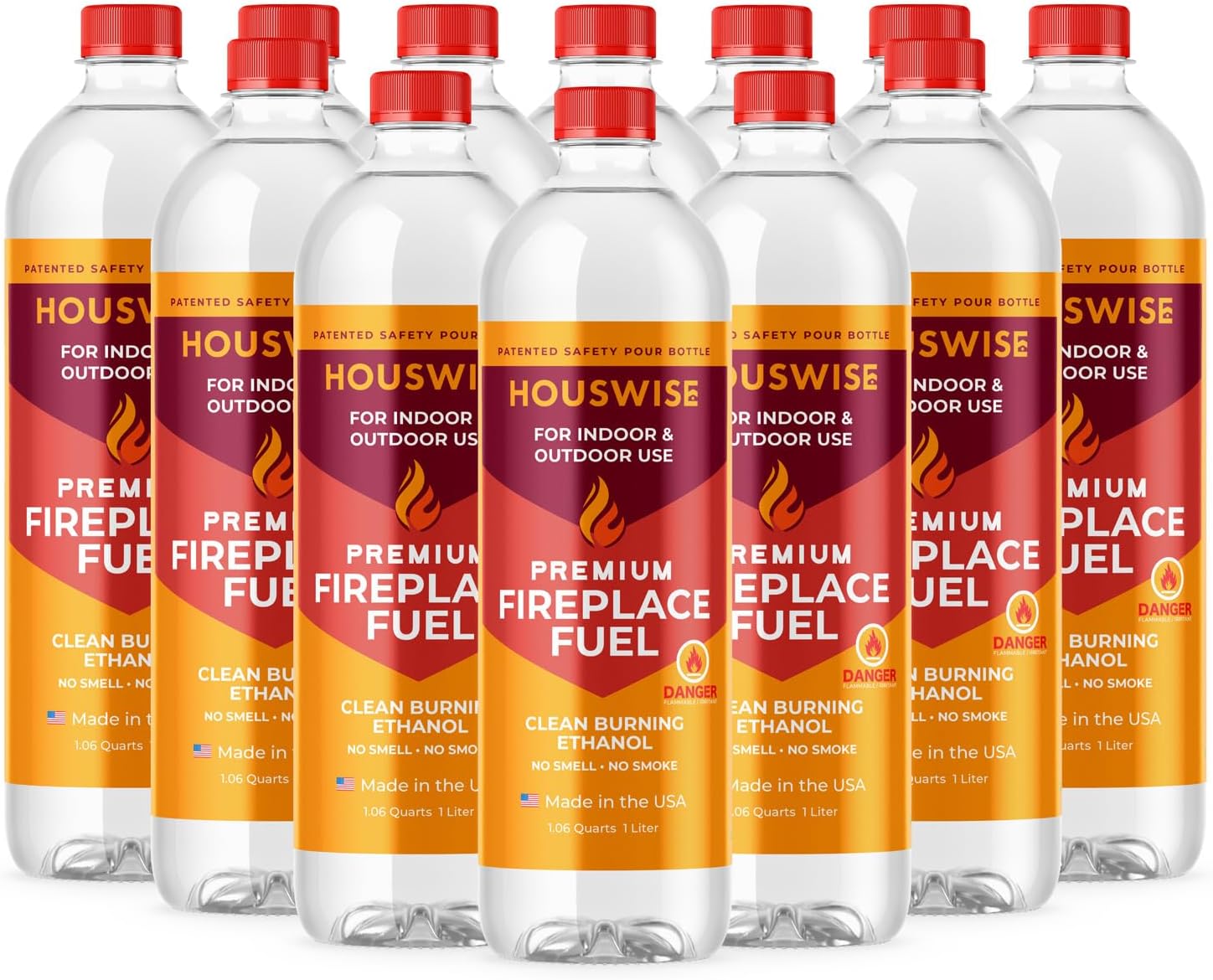 Bio Ethanol Fireplace Fuel 12 x 1 Liter - Bioethanol Fuel Tabletop Fire Pit, Bio Ethanol Fuel for Table Top Fire Pit & Ethanol Fireplaces - Made in USA