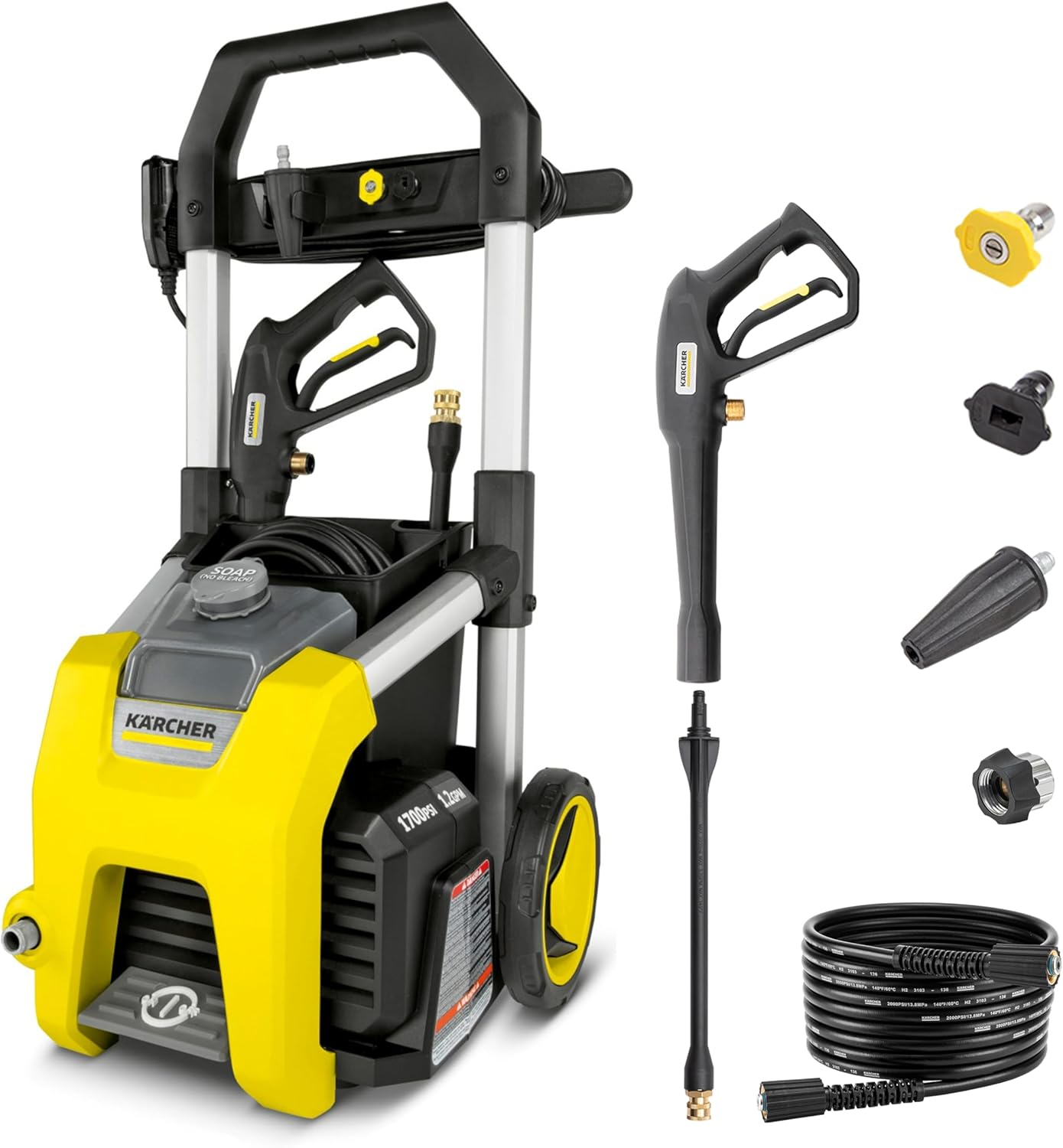 Electric Karcher Pressure Washer K1700, Max 2125 PSI, 3 Spray Nozzles, Detergent Tank, For Cars, Driveways, Siding, Patios, 1.46 max. GPM