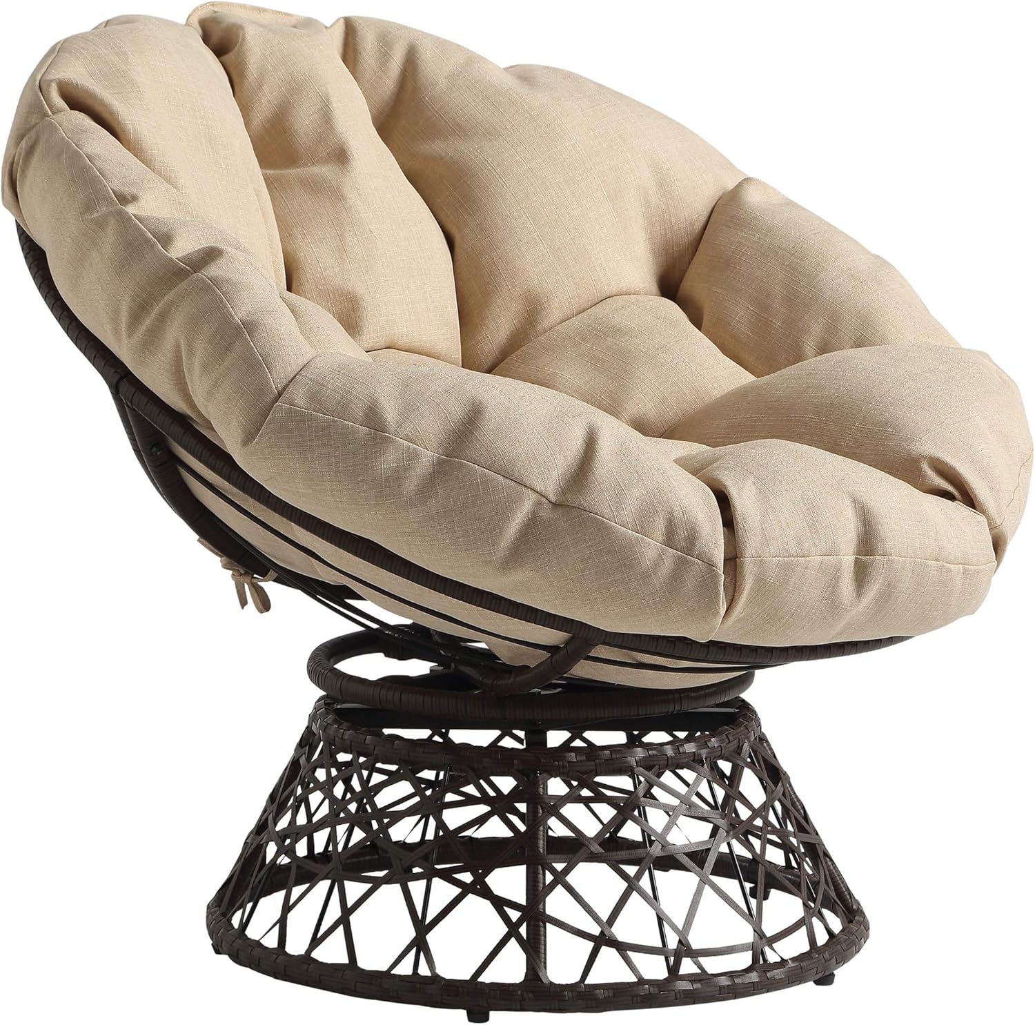 OSP Home Furnishings Wicker Papasan Chair with 360-Degree Swivel, Brown Frame with Brown Cushion