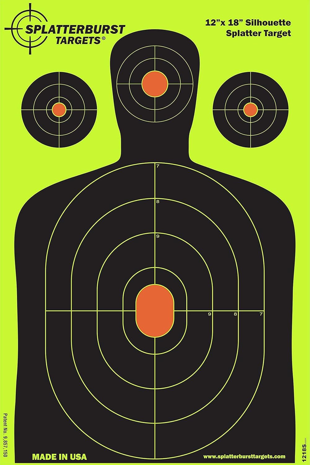 Splatterburst Targets - 12 x18 inch - Silhouette Splatter Target - Easily See Your Shots Burst Bright Fluorescent Yellow Upon Impact - Made in USA