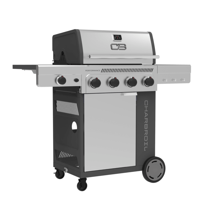 FlavorMax™ 4 Burner Gas Grill Cabinet with Side Burner Gray Stainless