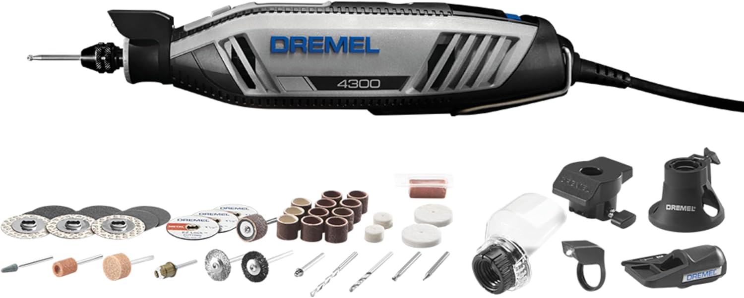 Dremel 4300-9/64 Versatile Rotary Tool Kit with Flex Shaft - 9 Attachments & 64 Accessories - Ideal for Engraving, Etching, Sanding, and Polishing