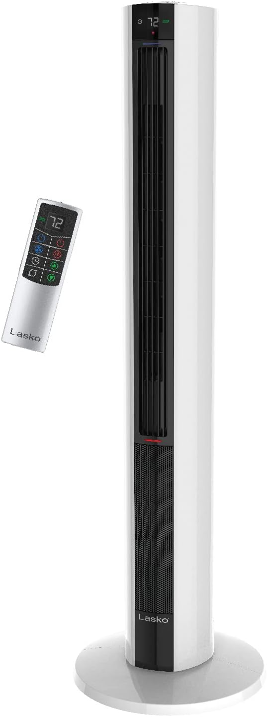 Lasko Oscillating All Season Tower Fan and Space Heater in One for Home with Adjustable Thermostat, Tip-Over Switch, 4 Fan Speeds, 3 Heat Settings and Remote Control, 42 Inches, 1500W, Gray, FH515