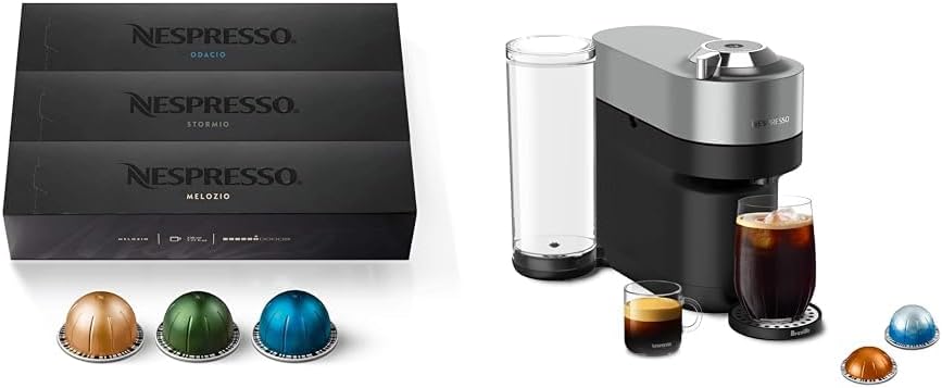 Nespresso Vertuo POP+ Deluxe Coffee and Espresso Machine by Breville, Titan and Capsules, Medium and Dark Roast Coffee, Variety Pack