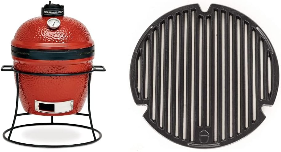 Kamado Joe Joe Jr 13.5-inch Portable Ceramic Charcoal Grill with Grill Stand, Stainless Steel Cooking Grate, Heat Deflectors and Ash Tool in Red, Model KJ13RH
