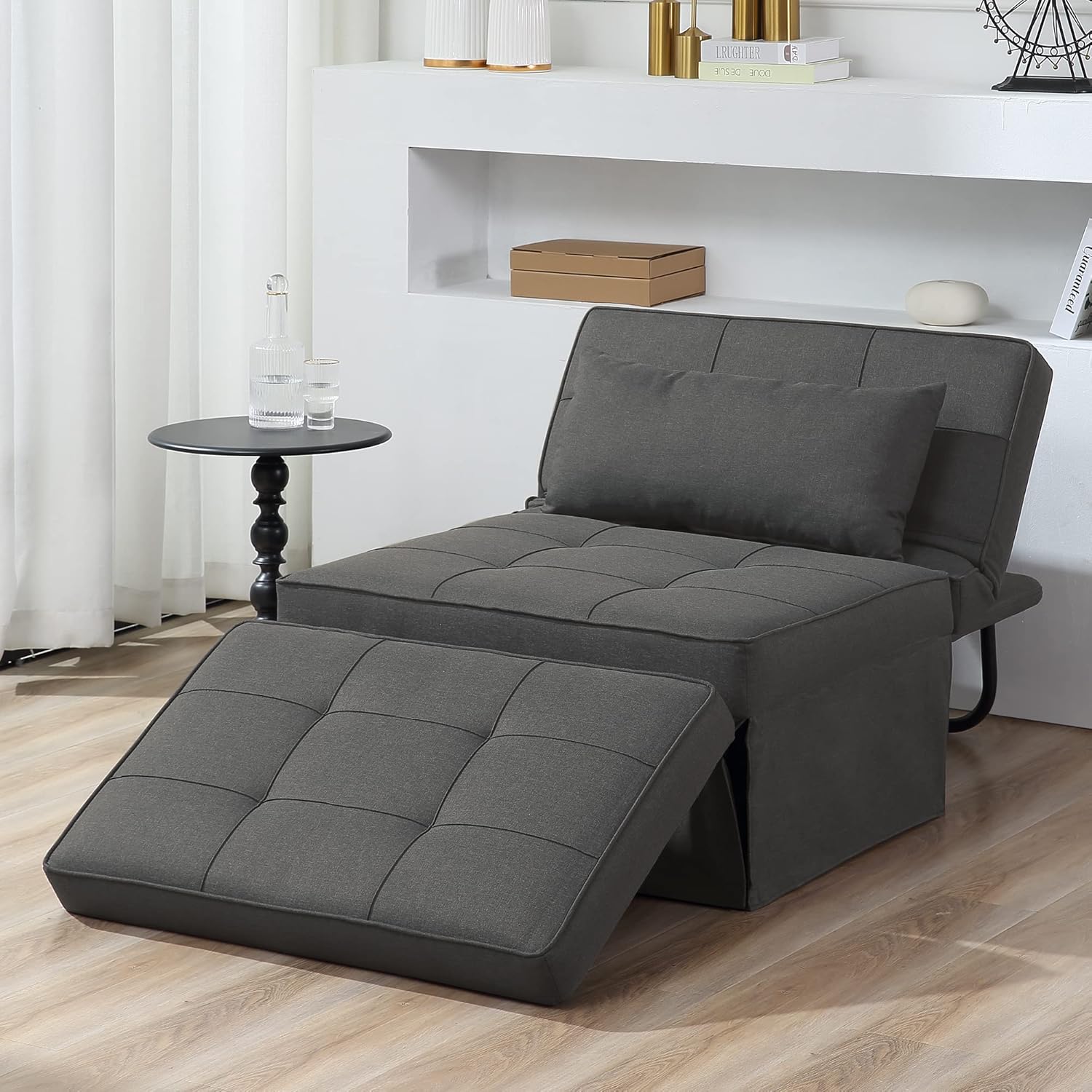 Sofa Bed, 4 in 1 Multi-Function Folding Ottoman Breathable Linen Couch Bed with Adjustable Backrest Modern Convertible Chair for Living Room Apartment Office