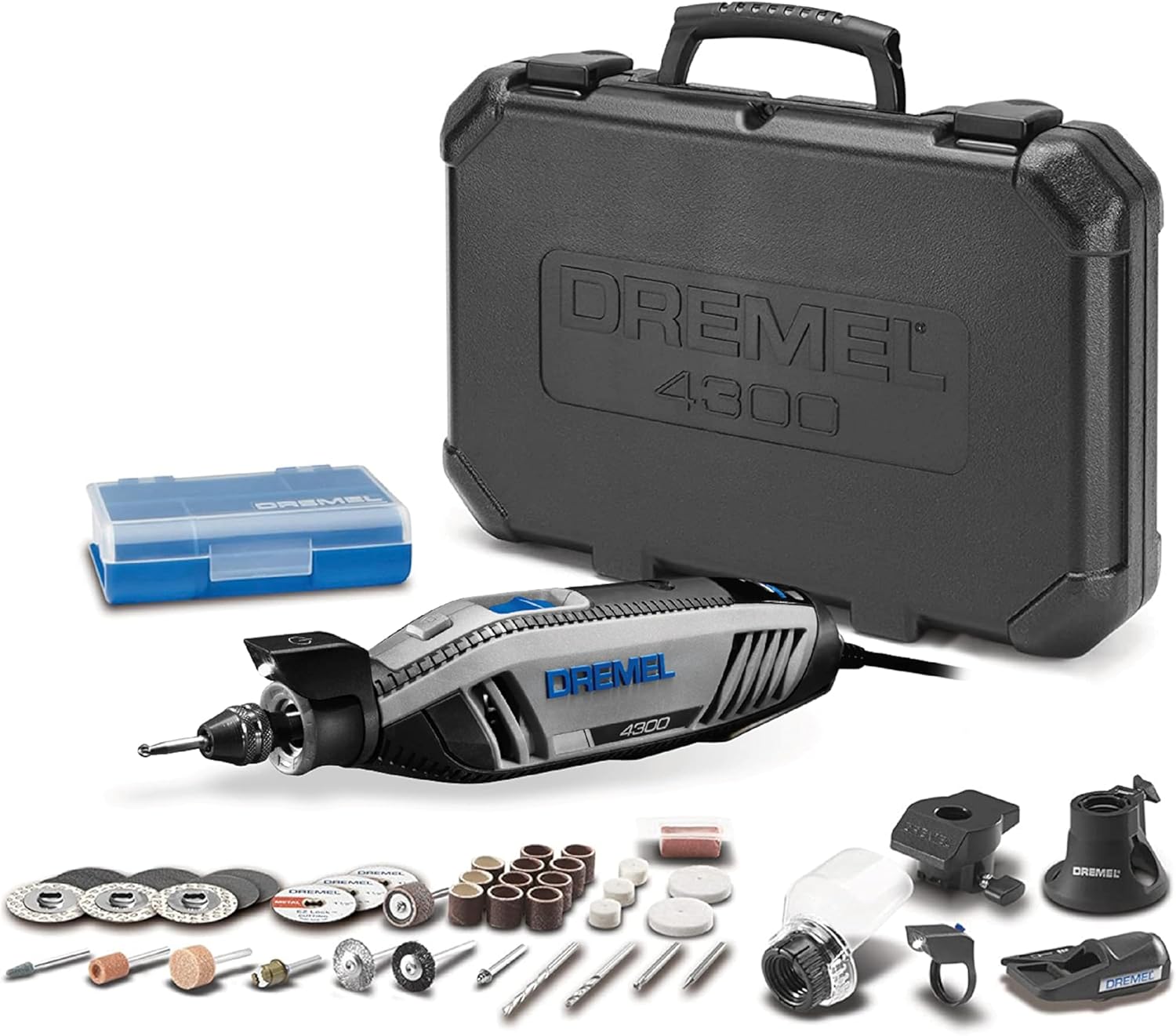 Dremel 4300-9/64 Versatile Rotary Tool Kit with Flex Shaft - 9 Attachments & 64 Accessories - Ideal for Engraving, Etching, Sanding, and Polishing