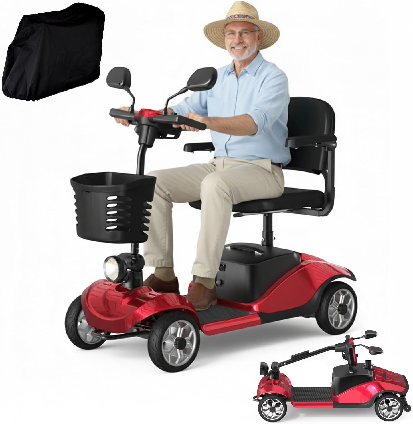 Mobility Scooter for Adults, Foldable 4 Wheel Motorized Mobility Scooter w/Dustproof Cover, 350LBS Capacity & Removable Lithium Battery, Seniors 25Miles Electric Powered Mobility for Outdoor