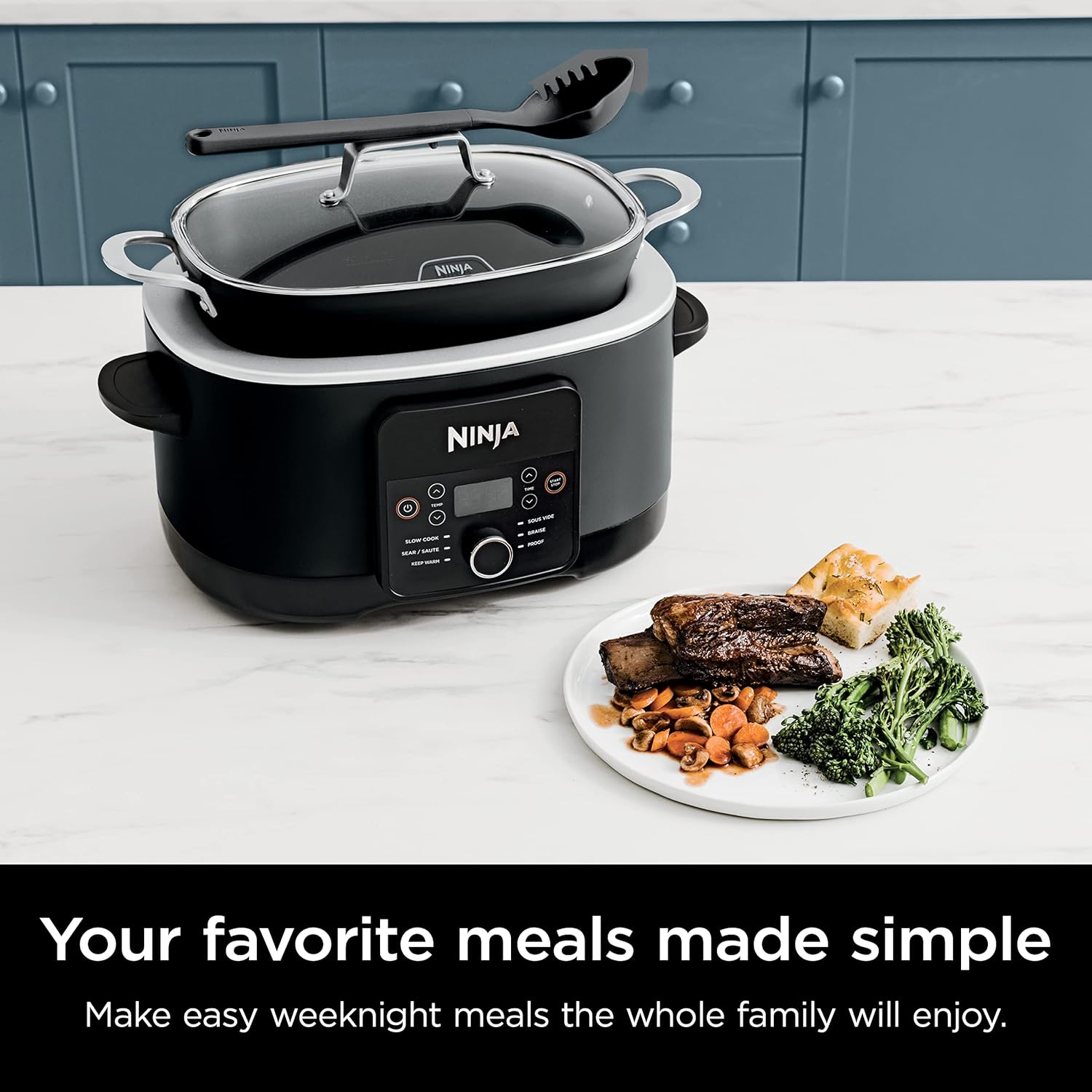 Ninja MC1101 Foodi Everyday Possible Cooker Pro, 8-in-1 Versatility, 6.5 QT, One-Pot Cooking, Replaces 10 Cooking Tools, Faster Cooking, Family-Sized Capacity, Adjustable Temp Control, Midnight Blue