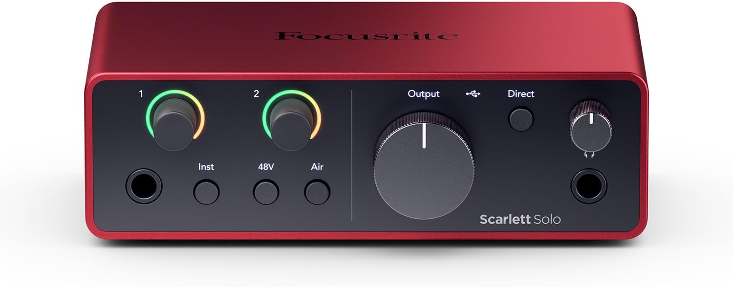 Focusrite Scarlett 2i2 4th Gen USB Audio Interface for Recording, Songwriting, Streaming and Podcasting — High-Fidelity, Studio Quality Recording, and All the Software You Need to Record