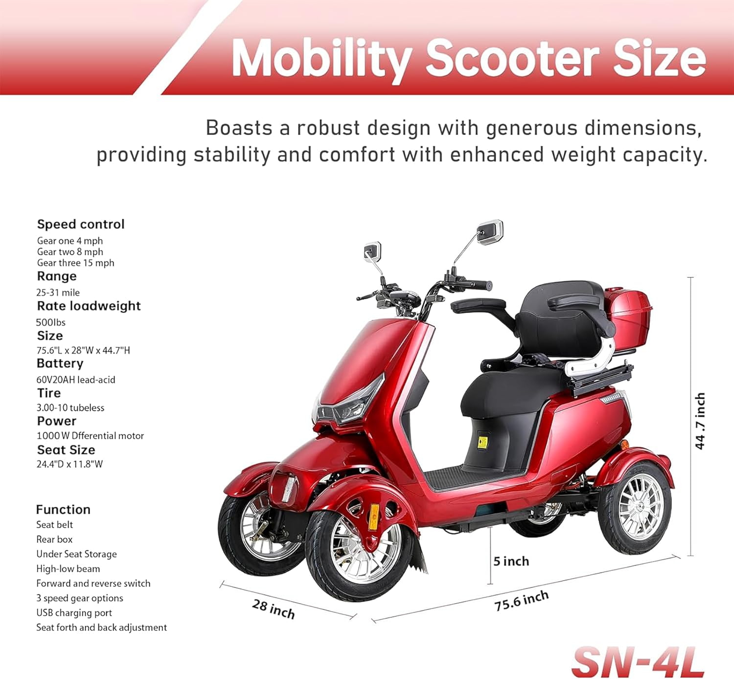 1000W 15 MPH Heavy Duty 4 Wheel Mobility Scooter 500lbs Loadweight, 3 Speed Control Mobility Scooters with 31 Mile Long Range Battery for Seniors & Adults Travel, 20° Max Climbing, Remote Key, Silver