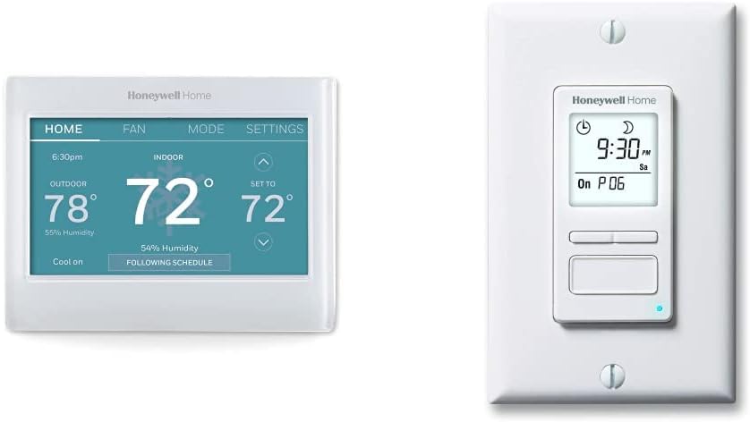 Honeywell Home RTH9600WF Smart Color Thermostat Energy Star Wi-Fi Programmable Touchscreen + RPLS740B 7-Day Programmable Light Switch Timer