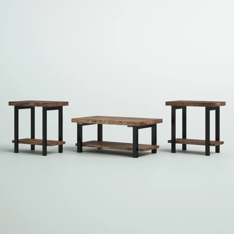 Rundell 3 - Piece Solid Wood Top Living Room Table Set