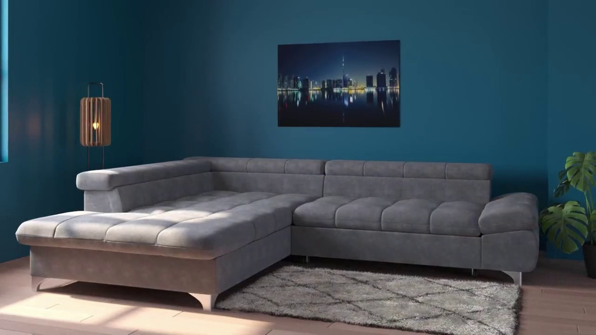 Canapé d'angle gauche/droite convertible TWIN 4 pl Tissu gris