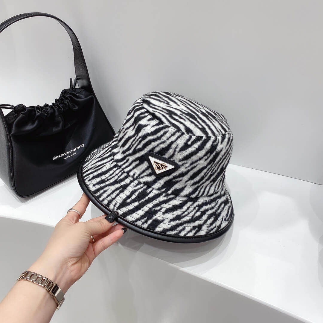 Prada Wool Bucket Hat In Zebra Print 2HC138