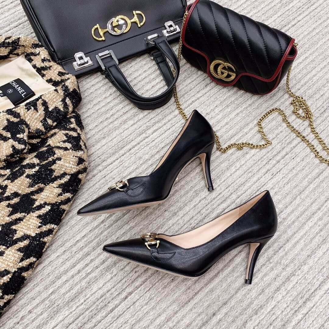 Gucci Zumi Mid-Heel Leather Pump 596860 Black